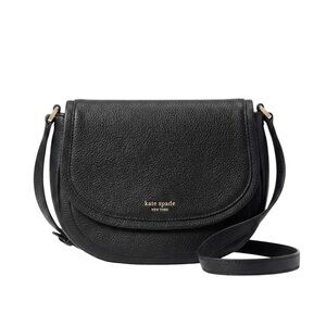 Kate Spade New York Large Roulette Saddle Bag in Black Pebbled Leather